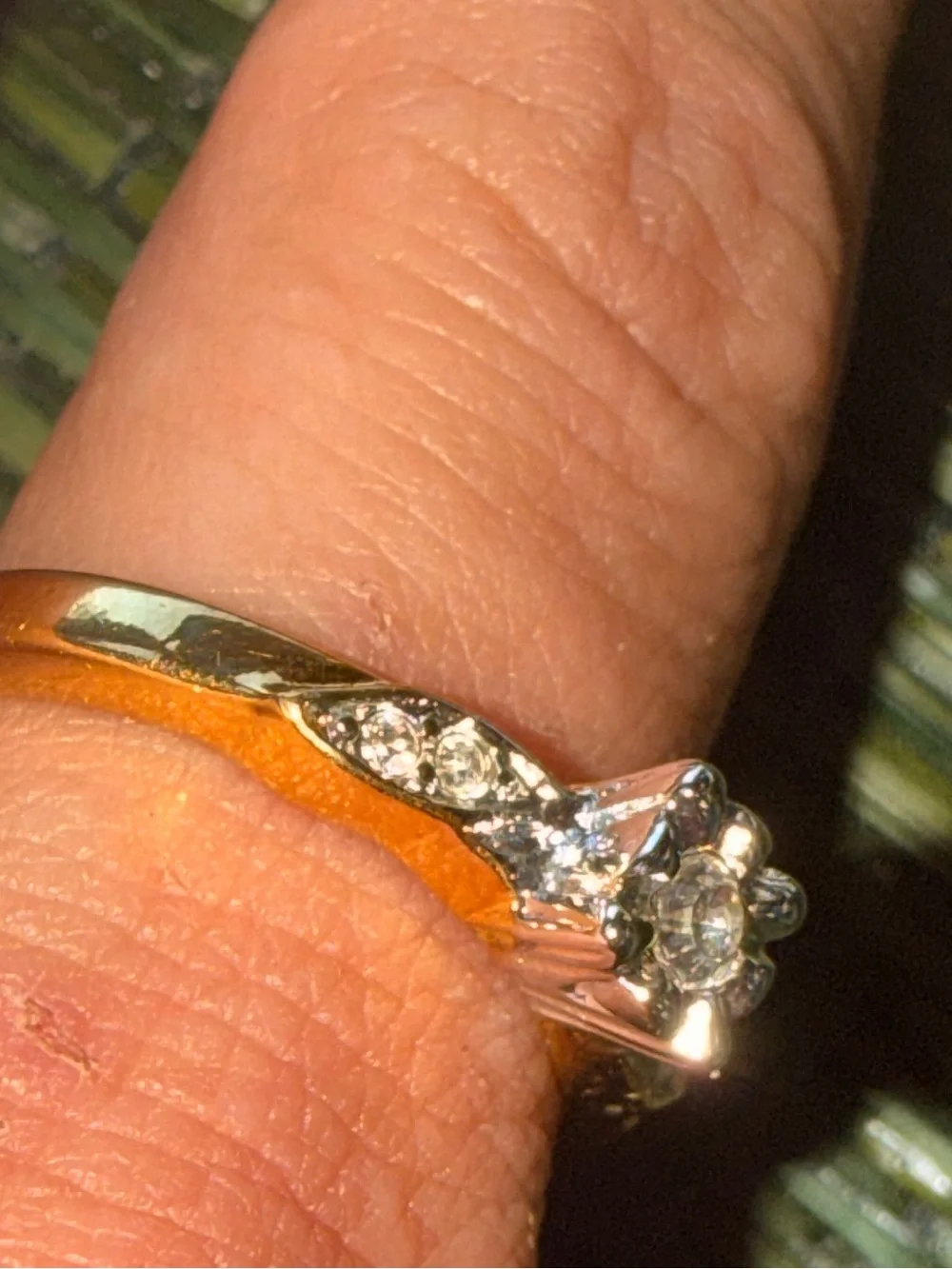 Classic Two-Tone Floral Clear Stone Accent Ring